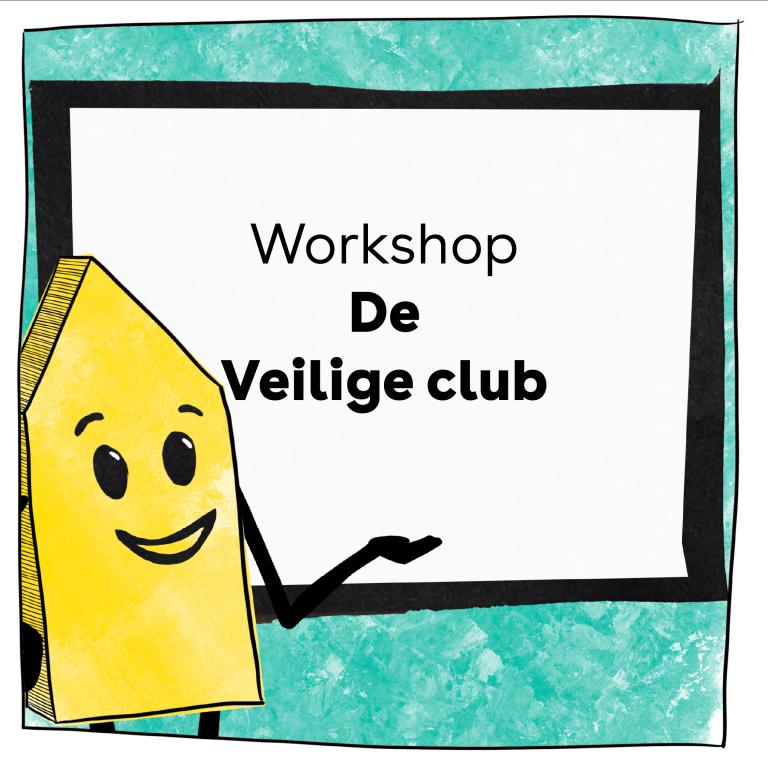 Illustratie van het beeldmerk van de Culturele Wegwijzer: Een geel wegwijzer figuur wijzend naar een bord waarop de naam van de workshop staat vermeld.  