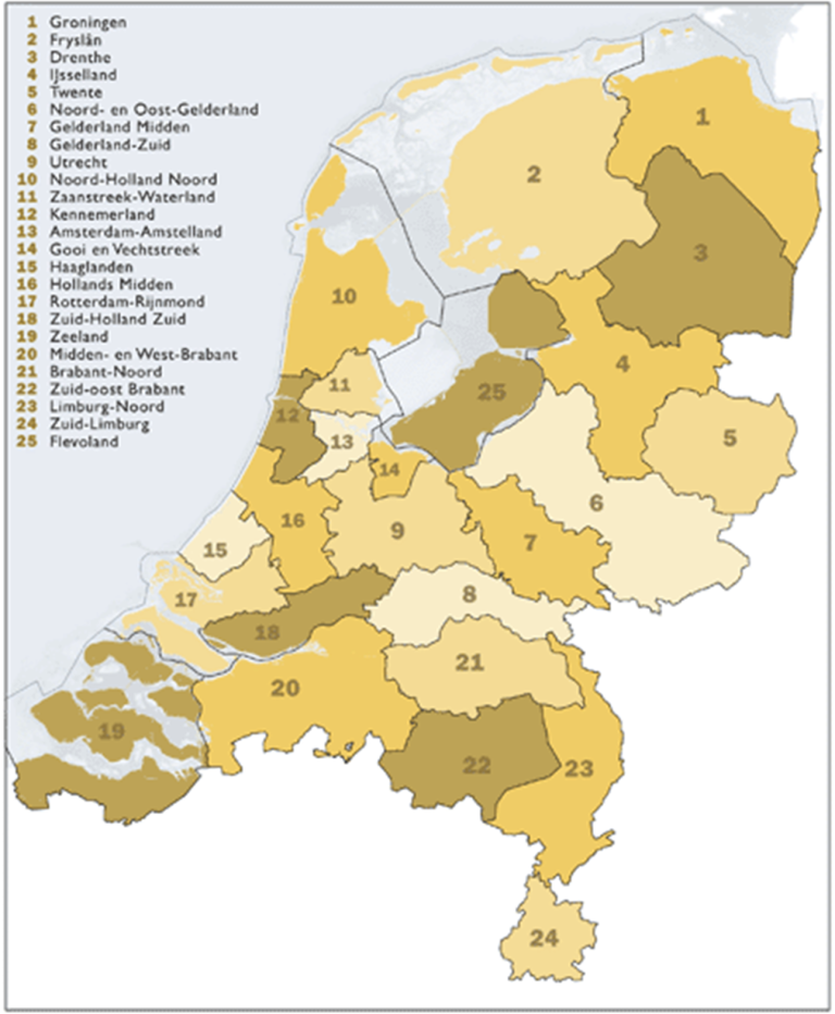 Kaart van de veiligheidsregio's