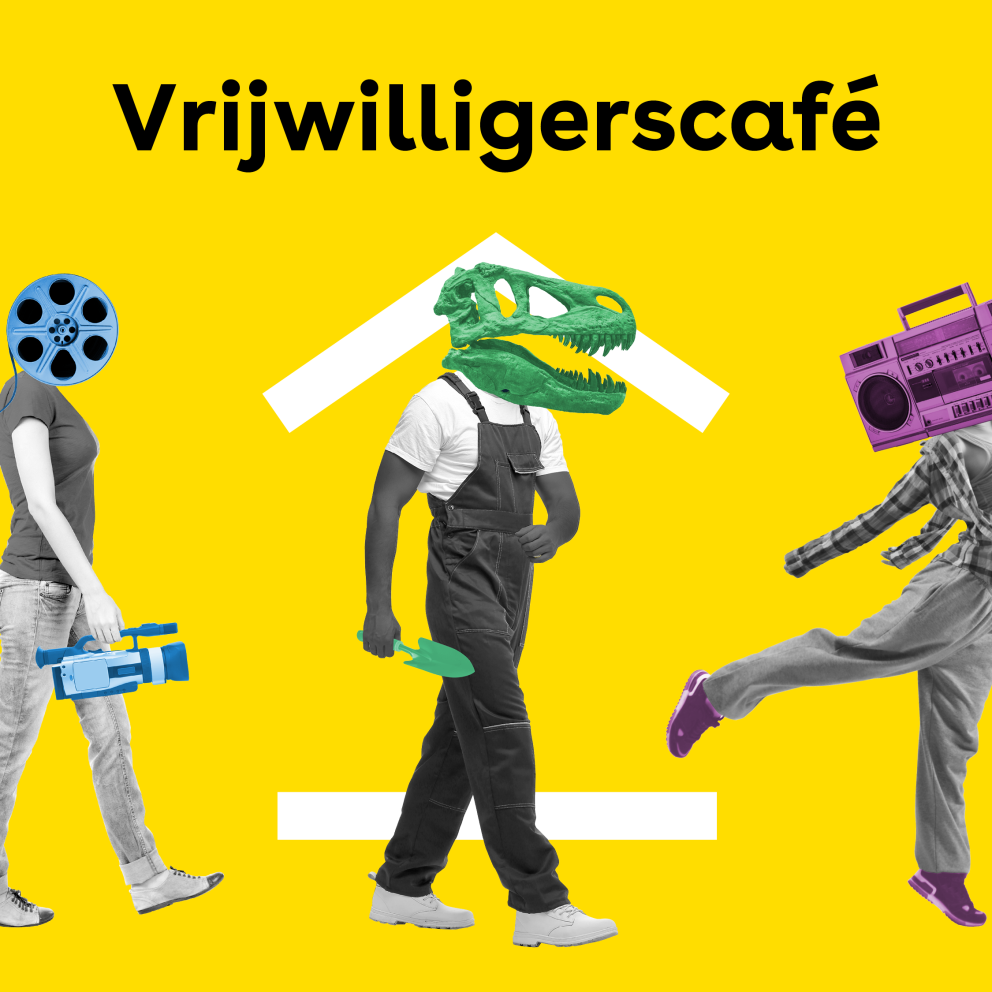Drie figuren met culturele objecten, film, archeologie en urban.