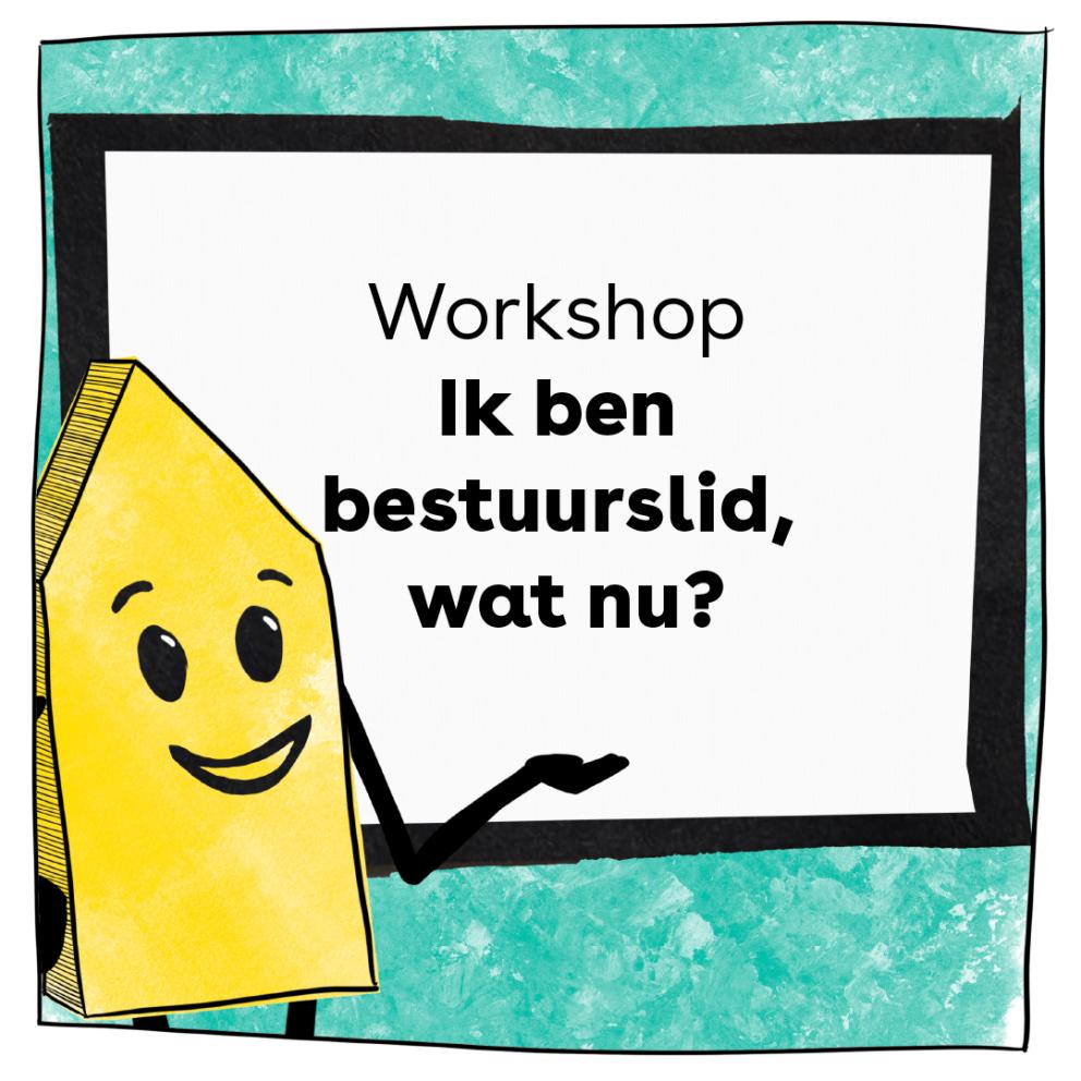 lustratie van het beeldmerk van de Culturele Wegwijzer: Een geel wegwijzer figuur wijzend naar een bord waarop de naam van de workshop staat vermeld.