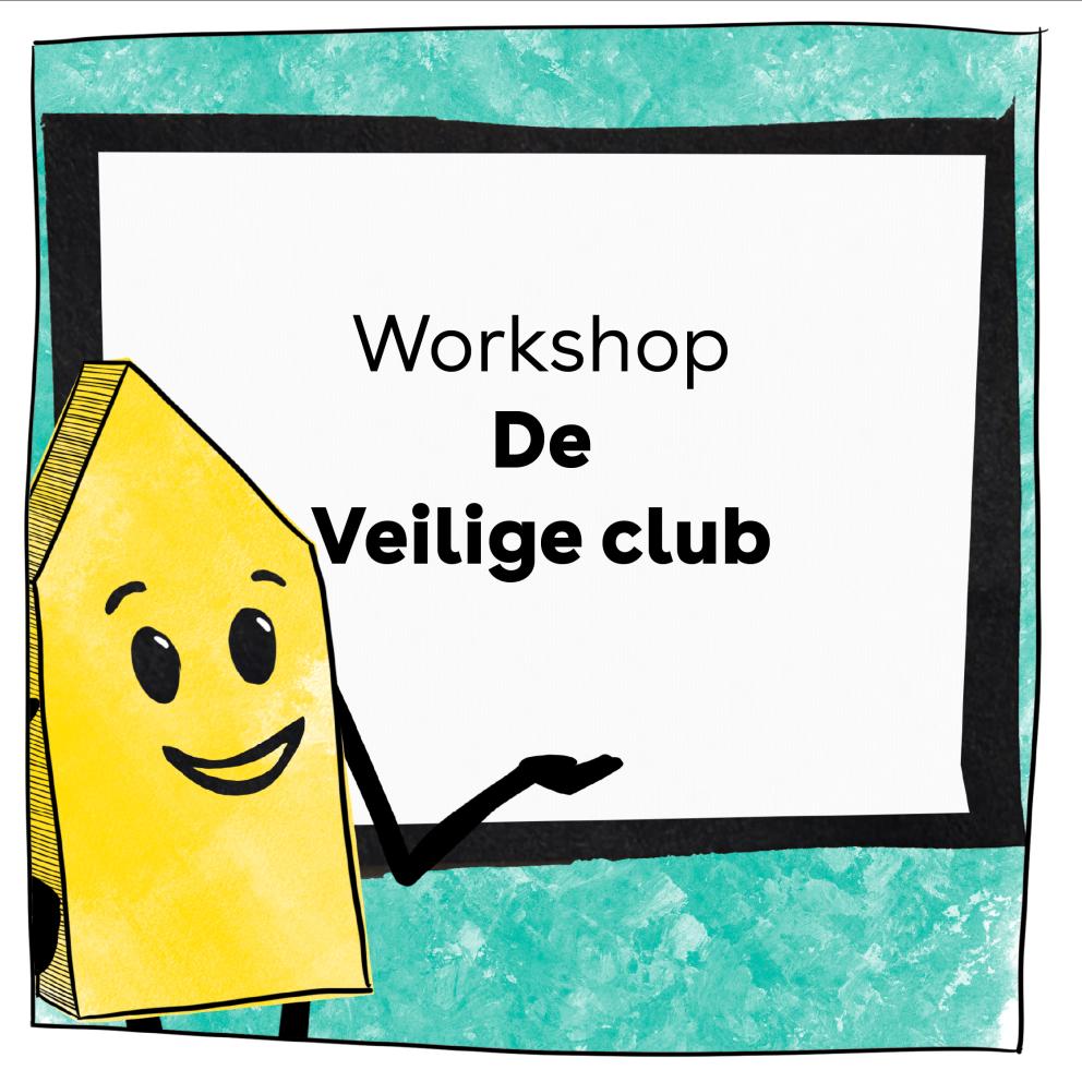 Illustratie van het beeldmerk van de Culturele Wegwijzer: Een geel wegwijzer figuur wijzend naar een bord waarop de naam van de workshop staat vermeld.  